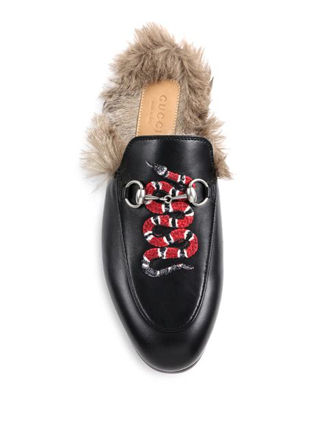 gucci fur slippers snake|Gucci fur slippers women.